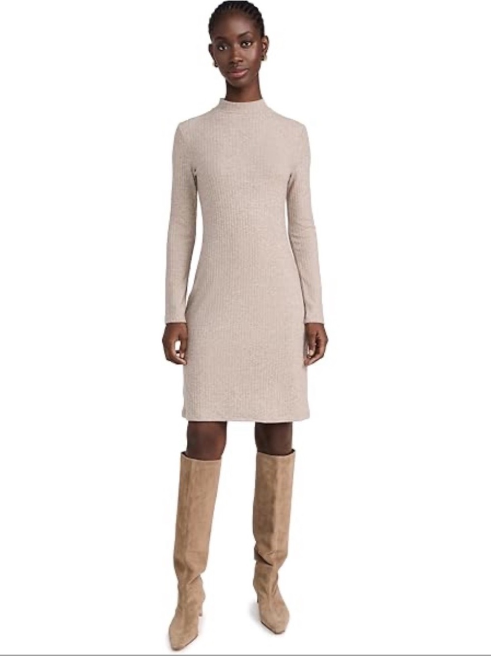 French Connection Long Sleeve Mock Neck Sweater Dress Taupe, size Small